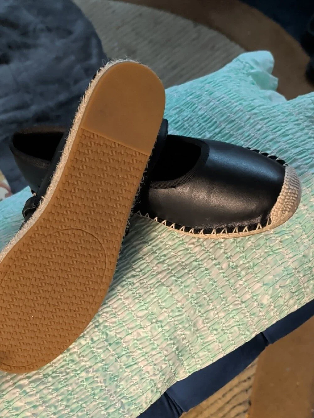 MICHAEL Michael Kors Black Espadrille Mary Jane Flats with Natural Toe